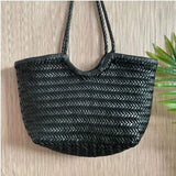 Hand Knitted Designer Genuine Leather Elegant Handle Female Totes Vintage Women's Handbag Cowskin Lady Large Shoulder Bag
