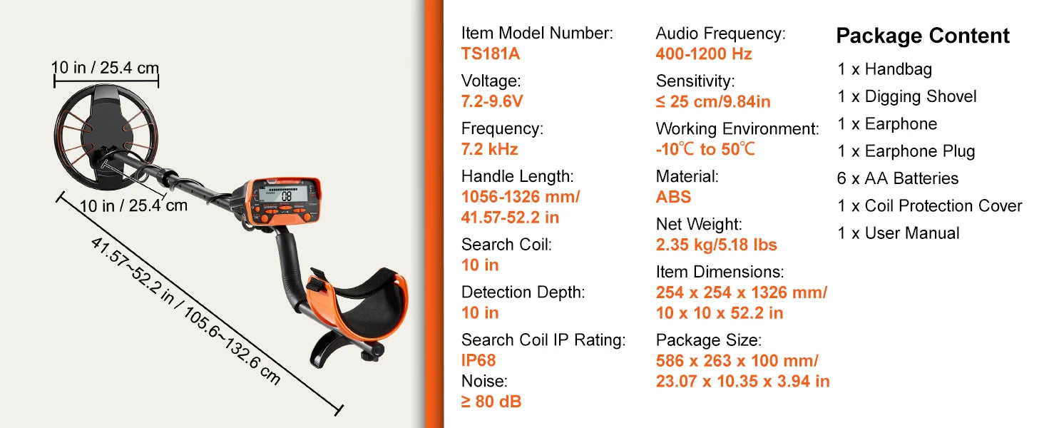 SucceBuy Metal Detector for Adults & Kids 10Inch Waterproof Search Coil + LCD Display 7 Modes Adjustable 41''-52'' Aluminum Stem