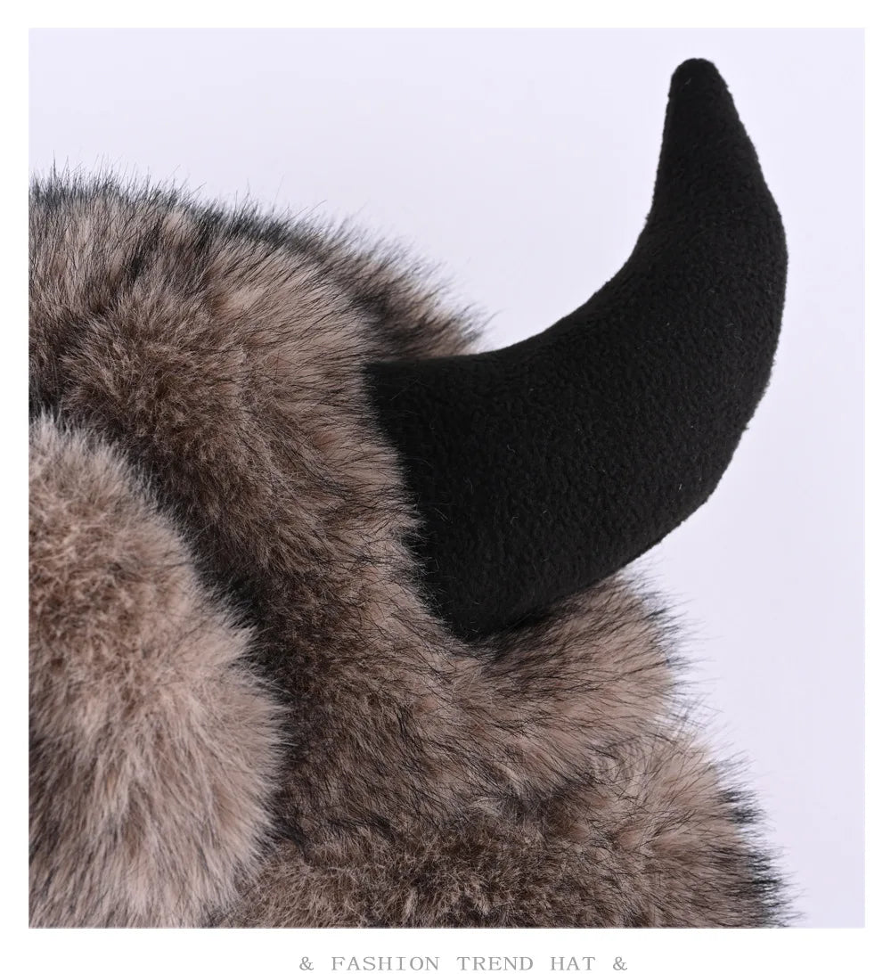 Ox horn pilot hat faux fur Bomber hat women ski cap winter hat thickened warm ear protection hat versatile bull head hat 털모