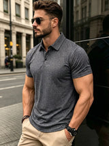 Men Classic Solid Polo Shirt Lapel Neck Short Sleeve Slim Fit Breathable Tee Smart Casual Office Daily Male Shirts