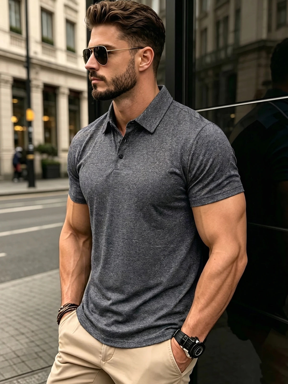 Men Classic Solid Polo Shirt Lapel Neck Short Sleeve Slim Fit Breathable Tee Smart Casual Office Daily Male Shirts
