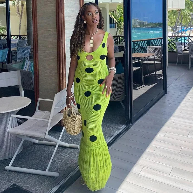Knitted Tassel Splicing Maxi Dress