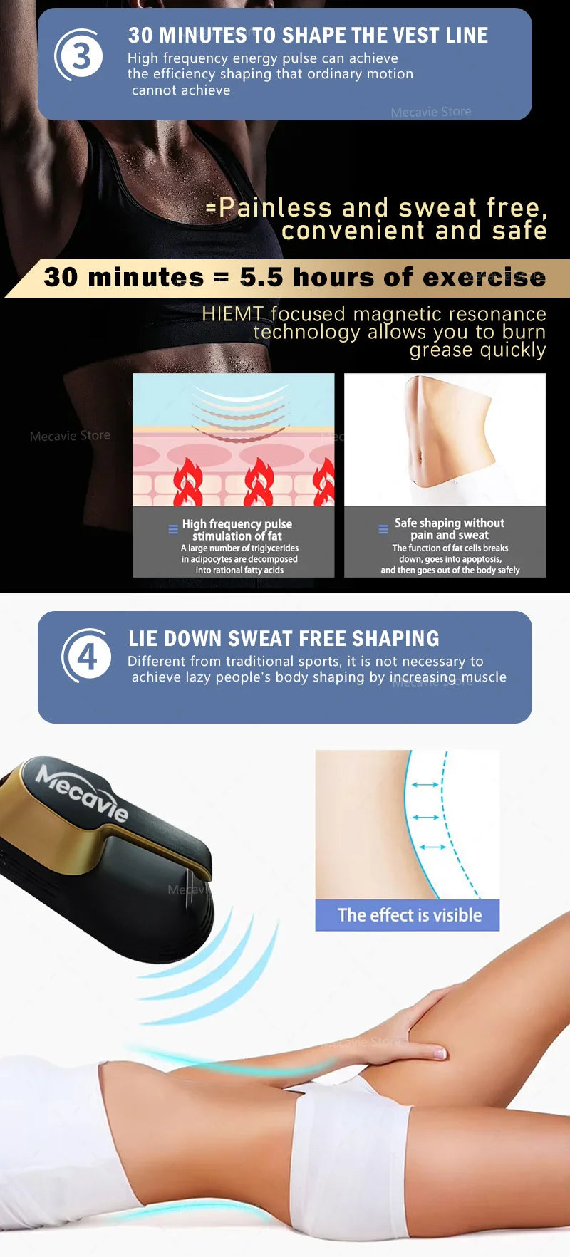 Mecavie Removal Excess Fat RF HIEMT 6500W Body Shaper Machine Professional Fat Removal Muscle Trainer Portable Slimming Home