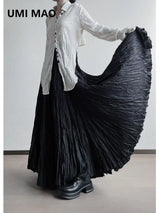 UMI MAO Irregular Fold Maxi Skirt – Elegant A-Line