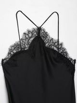 Elegant Lace Spliced Sling Dress: Sleeveless Backless Chic