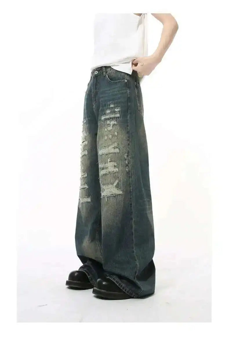 Men's Distressed Wide-Leg Jeans