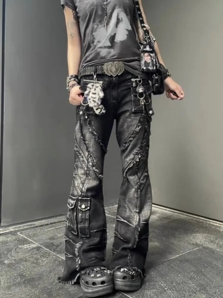 Y2K Low-Waist Flare Cargo Jeans