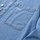 Heavy duty washed denim jacket for men vintage blue lapel long sleeved shirt style jacket casual and loose outer wear