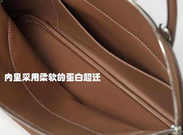 Premium Semi-handmade First-layer Cowhide Bowling Bag Portable Shoulder Large Shell Bag Commuting Temperament Versatile