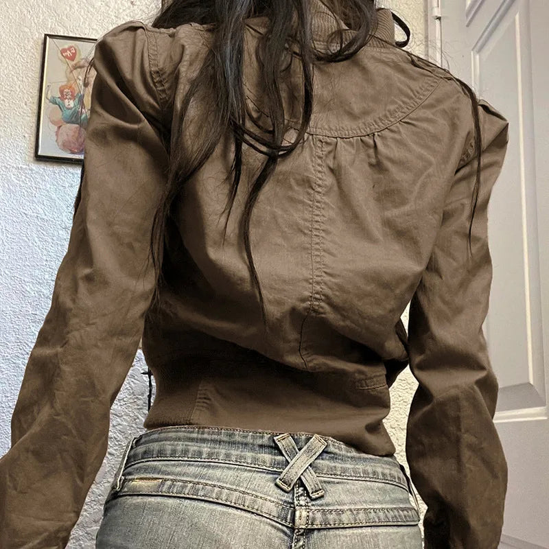 American retro industrial style line segmentation pocket flight staff jacket, versatile autumn and winter jacket