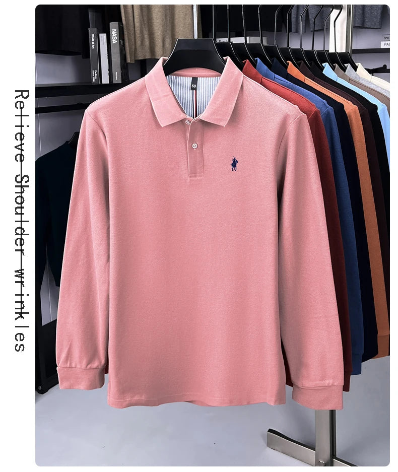 Premium Cotton Embroidered Long Sleeve Polo Shirt