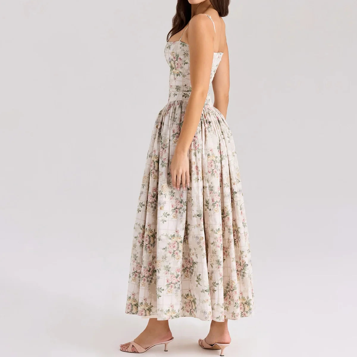 Floral Print Spaghetti Strap Midi Sundress - Elegant Boho Chic Summer Beach Dress