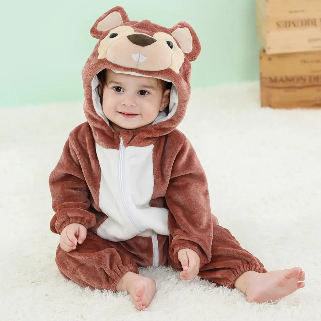 Animal Theme Flannel Baby Romper