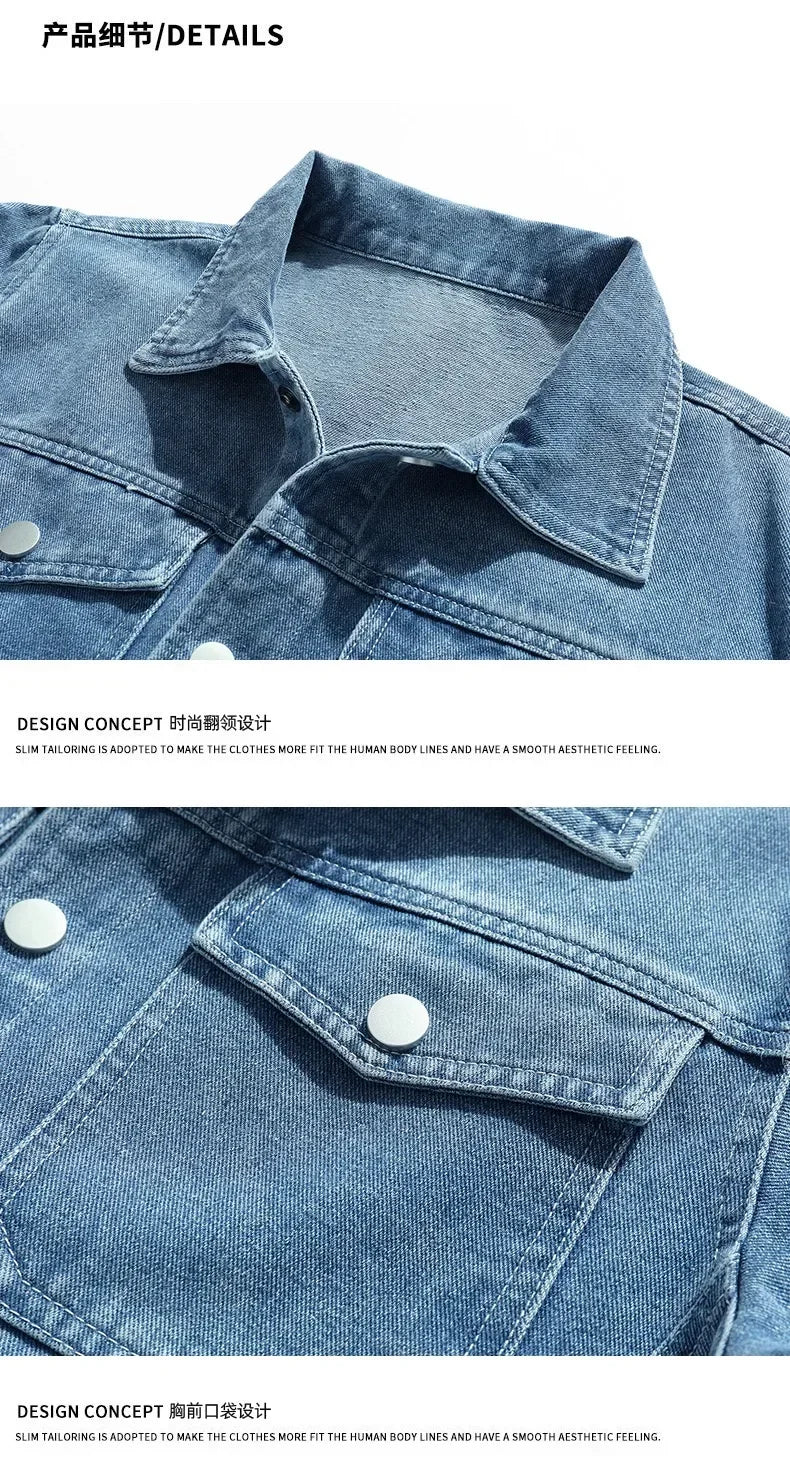 Autumn Men Solid Workwear Denim Jackets Fashion Motorcycle Vintage Jeans Jackets Hommes Slim Fit Cotton Casual Black Blue Coats