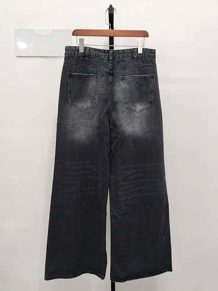 Retro Washed Wide-Leg Denim Trousers