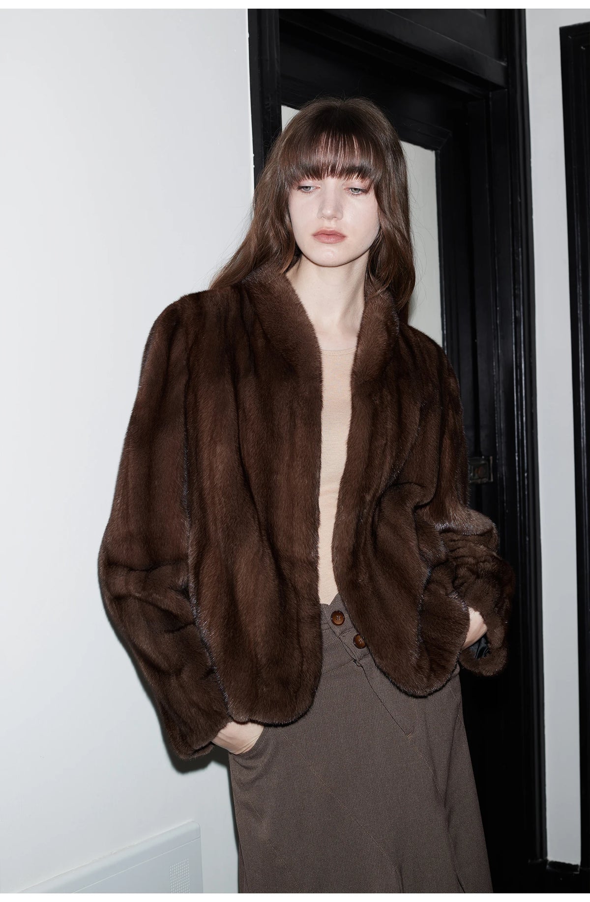Women's Short Faux Fur Coat with Stand Collar