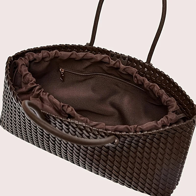 Light Luxury Woven Tote: Large Capacity Women’s Work & Travel Bag