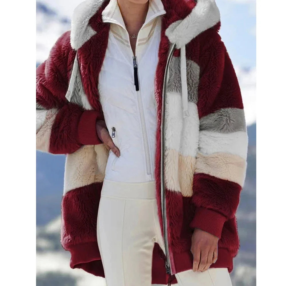 Hooded Plaid Spliced Winter Coat