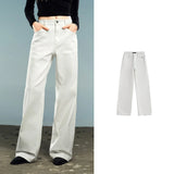 TOYOUTH Women Denim Jeans 2025 Autumn New Lycra Stretch Washed Wide Leg Straight Long Pants