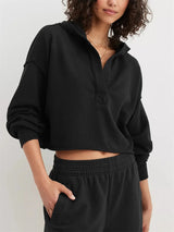 Women's Relaxed V-Neck Cropped Hoodie