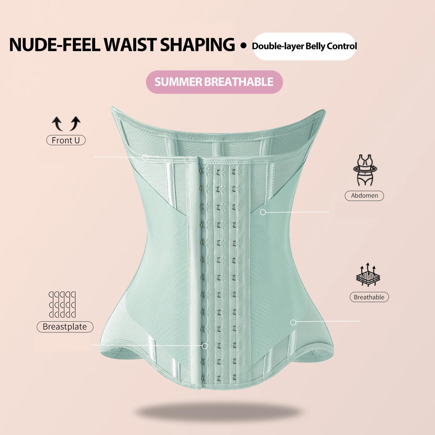 U-Shaped Steel-Boned Waist Trainer & Breast Lift Corset