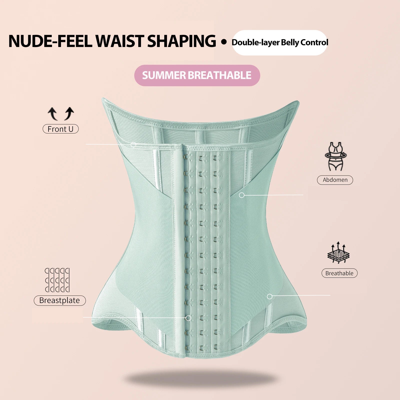 U-Shaped Steel-Boned Waist Trainer & Breast Lift Corset