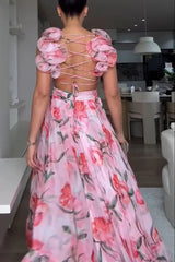 Elegant V-Neck Floral Silk-Laminate Maxi Dress – Summer 2025 Edition