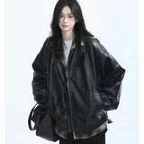 Women's Retro Faux Leather Zip-Up Jacket
