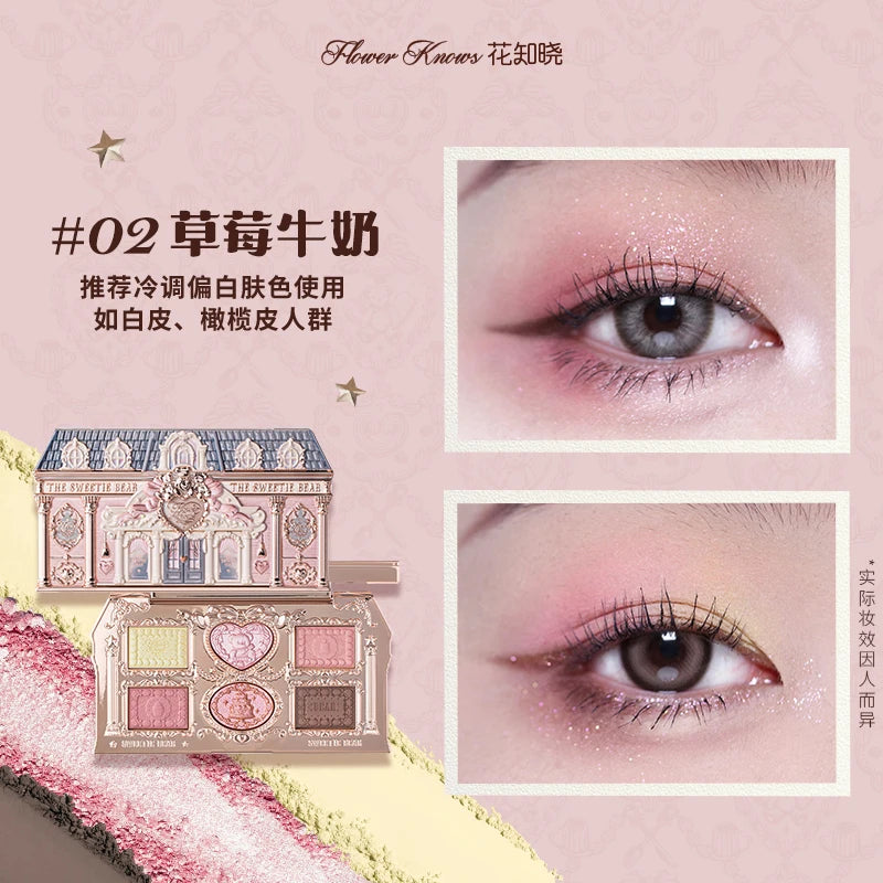 Flower Knows Strawberry Rococo Moonlight Mermaid Jewel Eyeshadow Palette 5 Colors Pearlescent Mashed Potatoes 2023