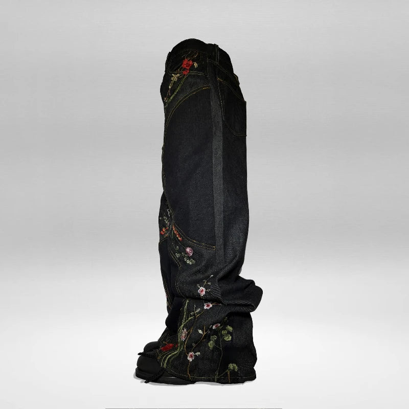 Y2K Floral Embroidery Baggy Jeans