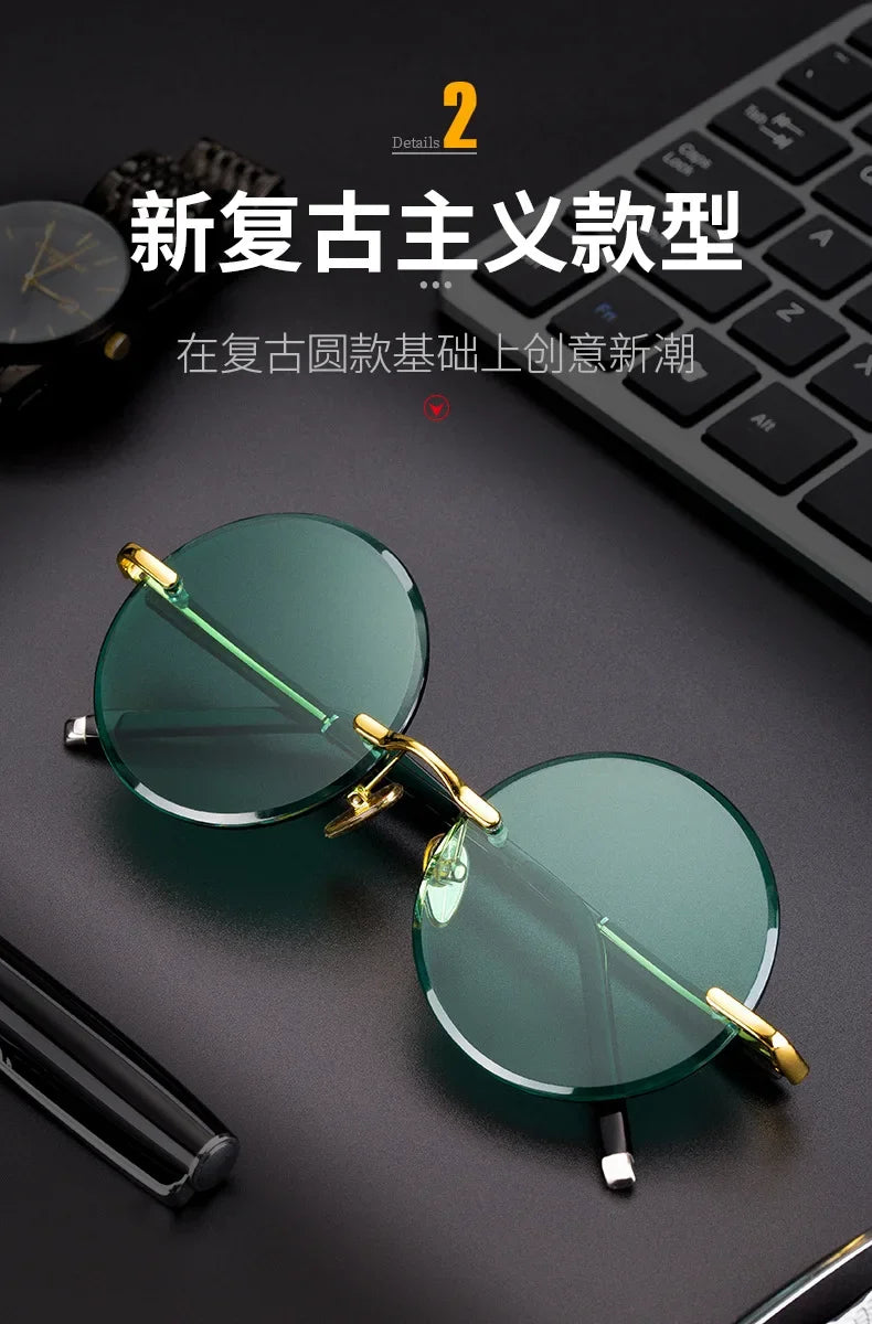 Rimless Round Sunglasses – UV400 Alloy Frame
