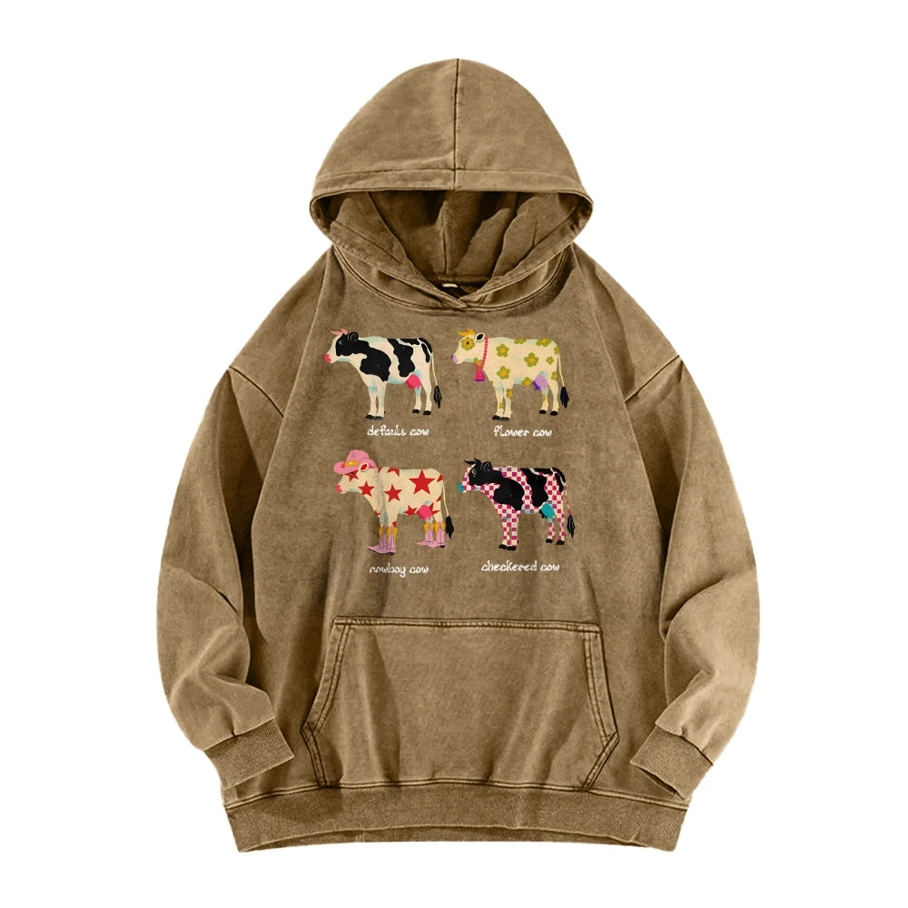 Cute Cartoon Cow Print T-Shirt Pure Cotton Washed Shoulder Round Neck Neutral Style Fashion Trend New High Quality Short Sleeves