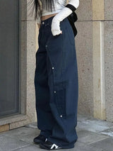 Vintage Rivet Patchwork Wide-Leg Jeans