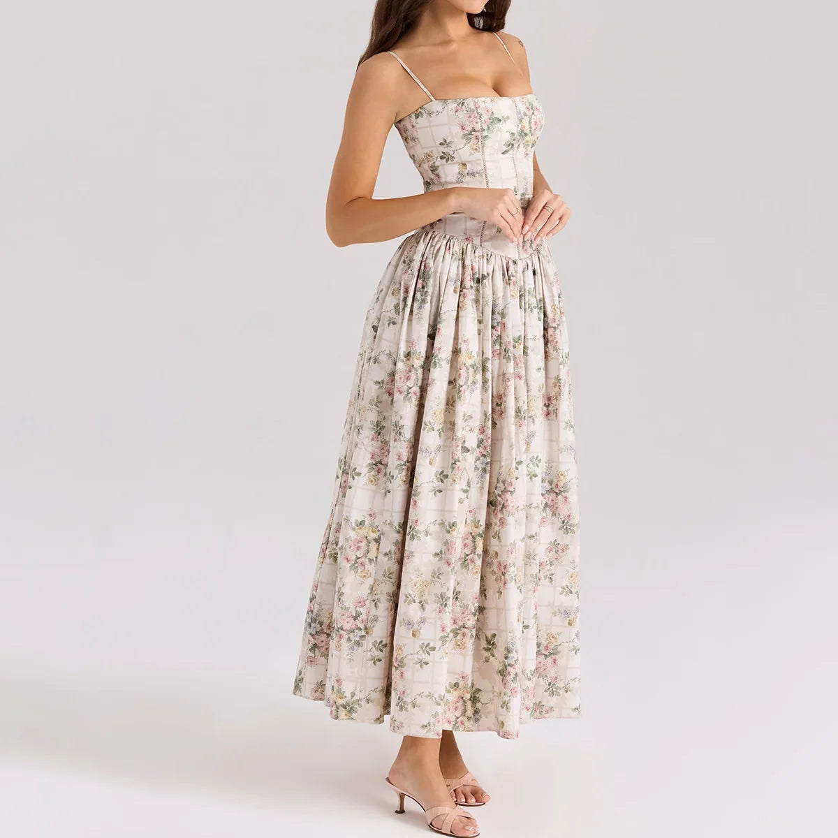Floral Print Spaghetti Strap Midi Sundress - Elegant Boho Chic Summer Beach Dress
