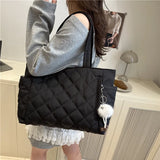 Multi Pocket Women Mailman Bag Diamond Patterned Cotton Clothing Shoulder Bag Large Capacity Tote Bag Casual Nylon Shoulder Bag