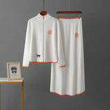 American-Made Luxury: Women’s Two-Piece Embroidered Wool Knit Jacket & Skirt Set