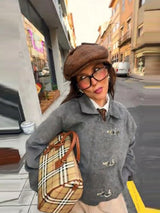 Women' S Vintage Autumn Winter Jacket Airplane Buckle Loose Lapel Coat Full Sleeve Outwears 2025 New Lady High Streetwears