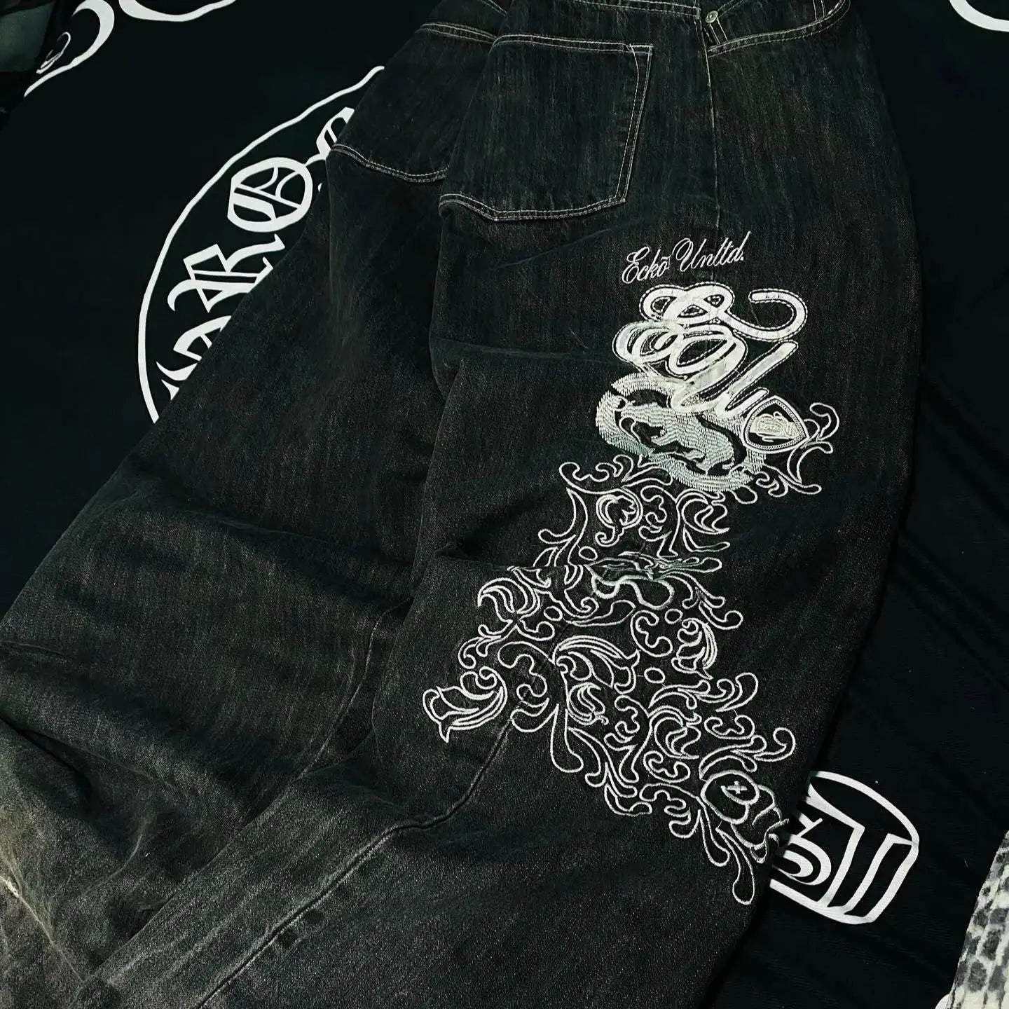 Y2K Baggy Cartoon Embroidery Jeans