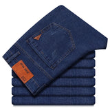 OUSSYU Brand Classic Retro Blue Men's Jeans Denim Pants Work Streetwear Straight Stretch Business Autumn Winter Cotton Trousers