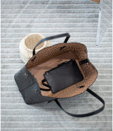 New Tote Bag French Cowhide Handmade Bag Niche Laser Engraved Hollow Leather Vegetable Basket Bag Casual Versatile Temperament