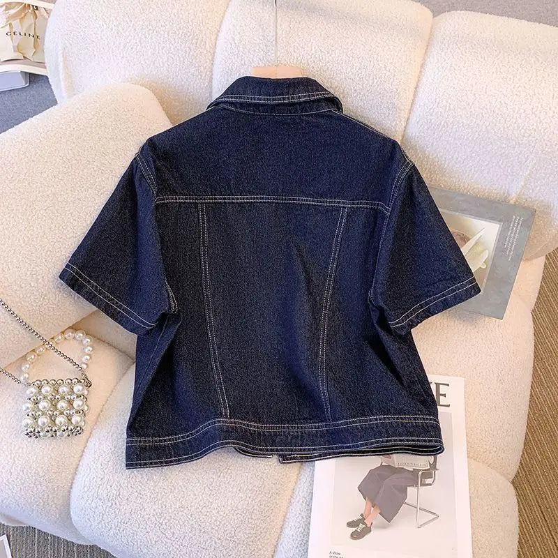 Women's Retro Cropped Short Sleeve Denim Jacket