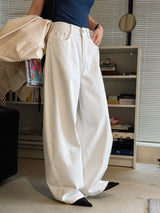 Spring/Summer New American Retro Fashionable High Waist Washed Used Cat Beard Jeans Loose Wide Leg Pants Women