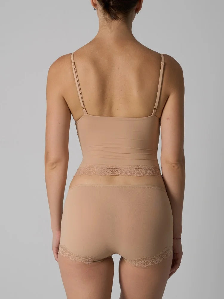 Europe American Simple Pink Light Thin Lace Strap Tank Top Flat Corner Lace Underwear for Women Comfortable Stretchy Short Sets