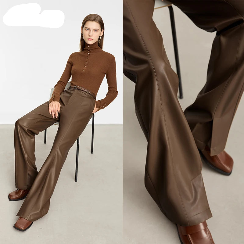 Minimalist Straight-Leg PU Leather Trousers
