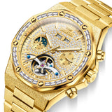 OLEVS Gold Steel Mens Watches Top Brand Automatic Mechanical Luxury Watch Sport Waterproof Tourbillon Wrist Watch Reloj Hombre