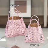 New Tote Bag French Cowhide Handmade Bag Niche Laser Engraved Hollow Leather Vegetable Basket Bag Casual Versatile Temperament