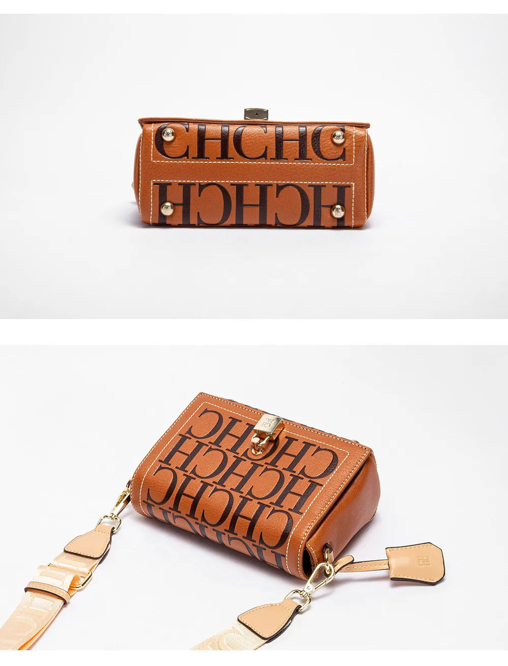 CH Crossbody Bag For Women Luxury Monogram Leather Handbag Fashion Wide Strap Shoulder Bag Elegant Lock Flap Bag For Daily Use