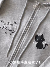 Women's Cute Cat Print Relaxed Zip-Up Hoodie