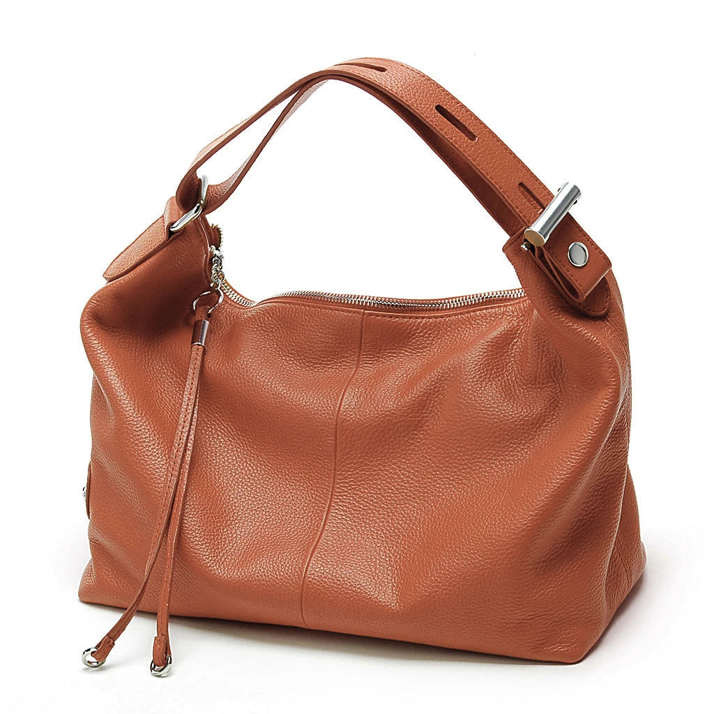Zency 100% Genuine Leather Large Women Top Handle Shoulder Bag Tote Handbag Purse Black Leather Hobo Bag Underarm Zipper Bags