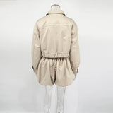 Tuularose Women's 2 Piece Fashion Lapel Zip Jacket Pleated Shorts Suit Vintage Streetwear New Party  Autumn Female Short Sets